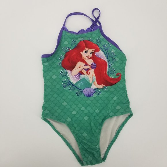Disney Princess Little Mermaid Ariel Rash Guard Swimsuit 2 Piece Set UPF 50 5T - Picture 2 of 7